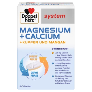 Abbildung der Produktverpackung Doppelherz system MAGNESIUM + CALCIUM DEPOT Frontansicht